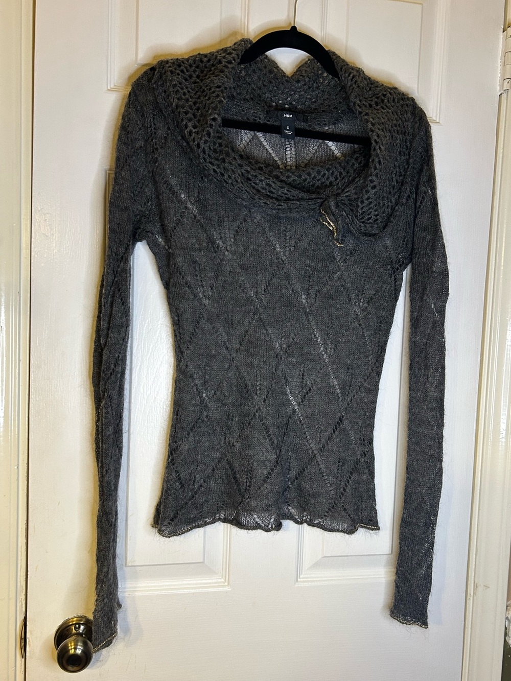 H&M Charcoal Gray Open-Knit Cowl Neck Sweater - Small